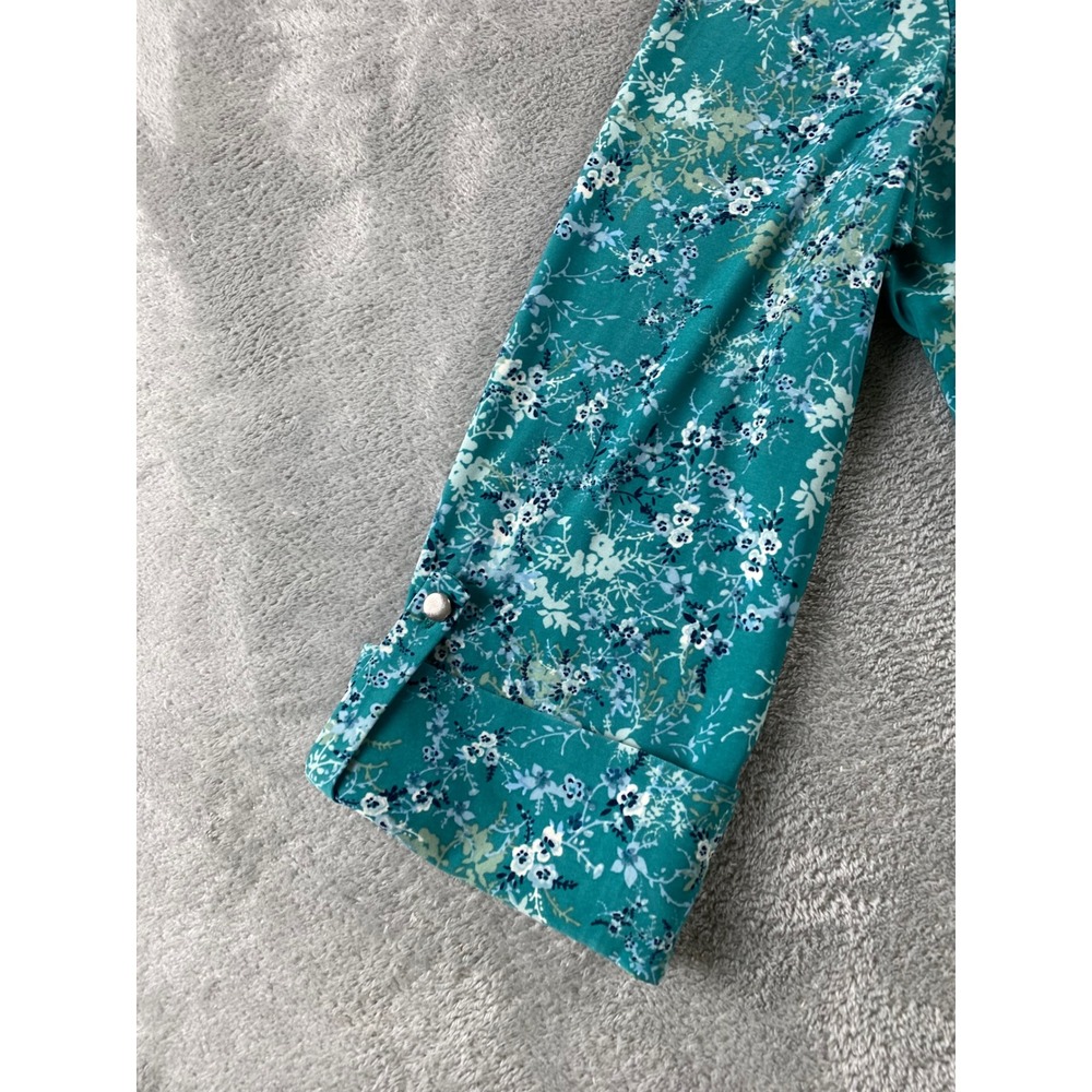 Ava & Grace Womens XL Teal Floral Pintuck Lace Yoke 3/4 Roll Tab Sleeve Blouse - Picture 5 of 14